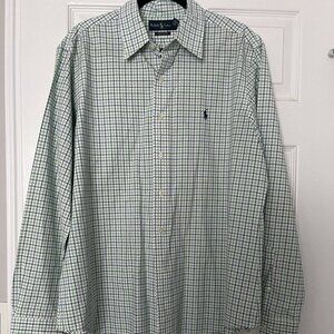 Ralph Lauren Polo Long Sleeve Button Down Shirt Mens Custom Fit Green Size XL